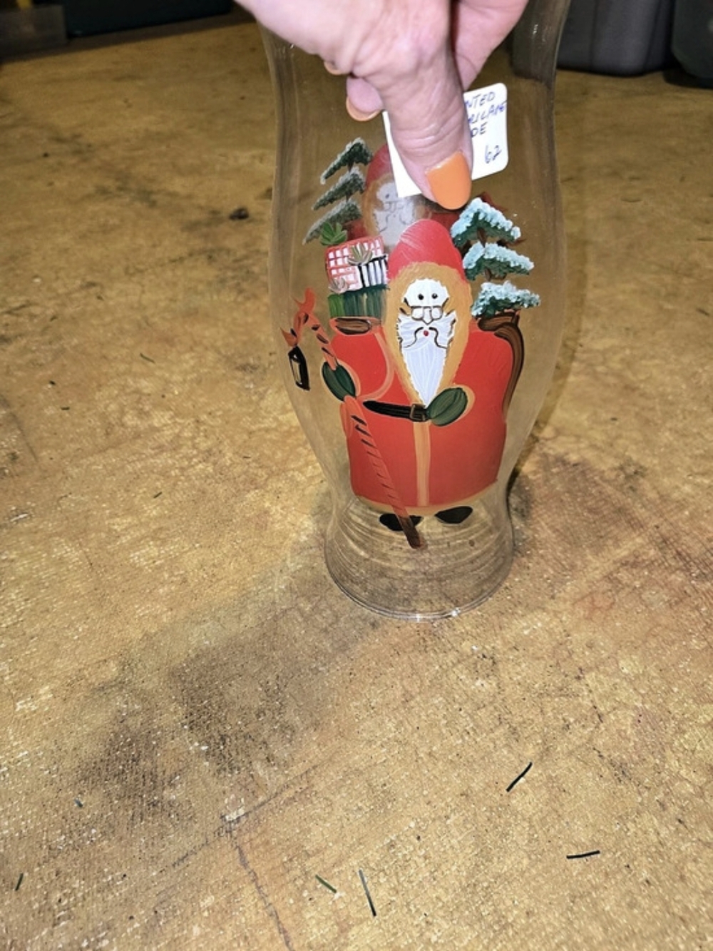 Red & Clear Santa Christmas Glass Hurricane